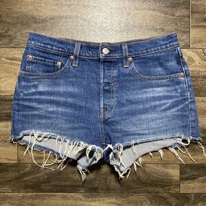 Levi's 501xx Cut off Shorts Women's Size 27 Blue Stretch Denim High Rise Red tab